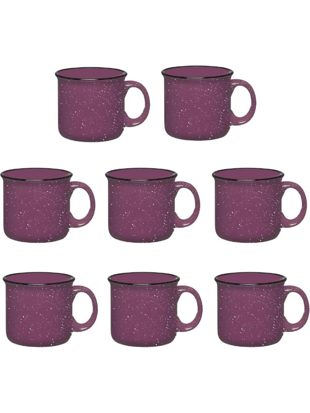 Set of 8 Purple Ceramic Campfire Mugs - 15 Oz Coffee & Tea Cups for Home